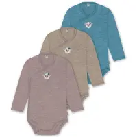 Normani 3er Set Baby-Body Wickelbody Langarm Toddler-Bodysuit aus Merinowolle - 9357