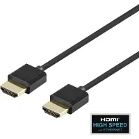 Deltaco tunn HDMI kabel, HDMI High Speed with Ethernet, 1m, svart