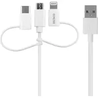 Deltaco USB-A to 3in1 Micro USB USB-C Lightning 1m white