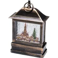 Konstsmide LED Schneelaterne mit Kirche und Weihnachtsmarkt, wassergefüllt, wählbare Energieversorgung, mit 5h Timer, warm weiße Diode, 4.5V_Innentrafo/batteriebetrieben, Innen - 4350-000