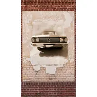 Living Walls Fototapete "Fototapete Steinoptik Graffiti Oldtimer" gemustert matt neutral glatt Steinwand Stein-Tapete Loft Industrial Tapeten Wohnzimmer modern Flur
