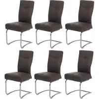 Mendler 6er-Set Esszimmerstuhl MCW-G56, Küchenstuhl Freischwinger Stuhl, Textil Wildleder-Optik grau