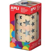 APLI Kids Sticker "Sterne", auf Rolle, silber aus Papier, nicht ablösbar, 59 vorperforierte Blätter pro