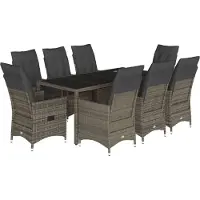 vidaXL 9-tlg. Garten-Essgruppe mit Kissen Grau Poly Rattan