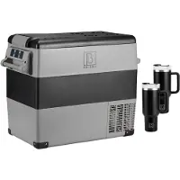 Brisby 49,5-Liter-Kompressorkühlbox – Elektrische Kühl- und Gefrierbox 12 V/230 V – Inklusive herausnehmbarem Korb und 2 x 1,2-Liter-Thermosflaschen – Tragbar für Camping, Auto und Zuhause