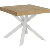 Itamoby Ausziehbarer Tisch 90 x 90/194 cm. Platte aus Natureiche Clerk - weiße Beine