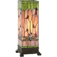 Clayre & Eef Tiffany Tischlampe 18x18x45 cm Rot Grün Glas Libelle