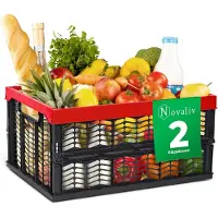 Novaliv Klappboxen faltbar stabil | 2x 30L Rot Schwarz baskets Einkaufskiste| Klappkisten Set Tragebox Aufbewahrung Einkaufskörbe Körbe Aufbewahrung Küche