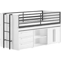 Vipack - SAM halbhohes Bett mit ausziehbarem Schreibtisch, Regal, Kommode 2-trg., Kommode mit 3 Schubladen, Liegeflächen 90 x 200 cm, Ausf. Weiß Melamin Nachbildung