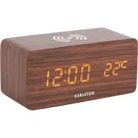 Karlsson - Wecker Block w. Phone Charger LED - Braun - 7.4x15x7.1cm