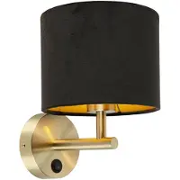 QAZQA - Modern Klassische Wandleuchte Gold I Messing mit schwarzem Veloursschirm - Combi I Wohnzimmer I Schlafzimmer - Stahl Rund - LED geeignet E27
