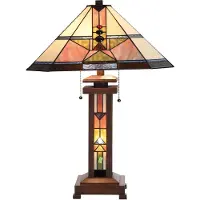 Clayre & Eef Tiffany Tischlampe 42x42x60 cm Beige Grün Glas