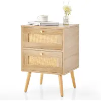 Coast Rattan-Nachttisch mit 2 Schubladen - Mid-Century Modern - Massivholzbeine - 40 x 35 x 50 cm