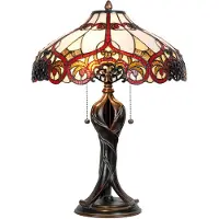 Clayre & Eef Tiffany Tischlampe Ø 41x56 cm Beige Rot Glas
