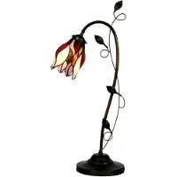 Clayre & Eef Schreibtischlampe Bankerslampe Tiffany 34x24x72 cm Beige Braun Glas Tulpen