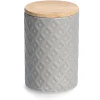 Zeller 19849 Vorratsdose 720 ml Keramik, grau mit Bambusdeckel, ca. Ø 10 x 15 cm