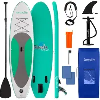 SereneLife Aufblasbares Stand Up Paddle Board mit Premium Zubehör, breites, stabiles Design und rutschfestem Eva-Deckpolster. Kapazität: 158,8 kg
