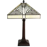 Clayre & Eef Tiffany Tischlampe 31x31x48 cm Weiß Grau Glas