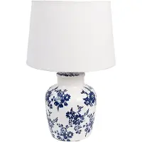 Clayre & Eef 6LMC0095 Tischlampe Weiß Blau Floral Ø28x44 cm E27 max 60W