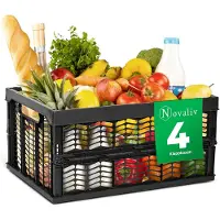 Novaliv Klappboxen faltbar stabil | 4x 30L Schwarz Schwarz baskets Einkaufskiste| Klappkisten Set Tragebox Aufbewahrung Einkaufskörbe Körbe Aufbewahrung Küche