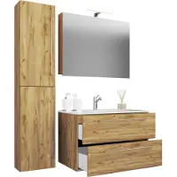 VCM 4-tlg. Waschplatz Waschtisch | Waschbecken Unterschrank Breite 80 cm | Badmöbel Set mit Schubladen Drehtüren Spiegelschrank | Badinos
