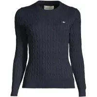 Gant für Damen. 4800100 Pullover mit Rundhalsausschnitt aus navyfarbenem Stretch-Baumwolljersey mit Achterstrick (S), Lässig, Baumwolle, Mar