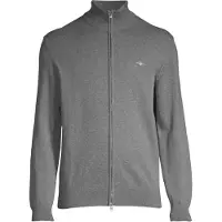 Gant für Herren. 8030164 Lässige Baumwoll-Strickjacke mit grauem Reißverschluss (L), Baumwolle, Langarm