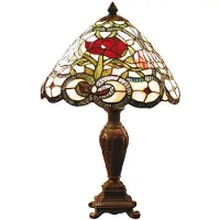 Clayre & Eef Tiffany Tischlampe Ø 32x47 cm Beige Grün Glas Rose