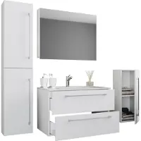 VCM 5-tlg. Set | 1 Waschtisch mit zwei Schubladen, 1 Spiegelschrank, 1 Waschbecken, 1 Midischrank, 1 Hochschrank | Keramik Waschbecken | hängend Unterschrank 80 cm | Badmöbel Set Waschplatz – Badinos