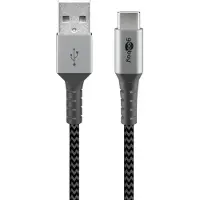 Goobay USB-C auf USB-A Textilkabel mit Metallsteckern (spacegrau/silber) 2 m