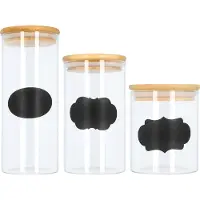 Krumble Vorratsdosen - 3er-Set - Inklusive Kreideaufkleber mit 80 Aufklebern - Zuckerdose - Glasdosen - Vorratsdosen - Bonbonglas - Inklusive Deckel - Vorratsdosen - Aufbewahrung - Glas - Holz