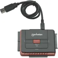 Manhattan Hi-Speed USB 2.0 auf SATA/IDE Adapter, 3-in-1-Adapter mit Backup auf Knopfdruck, USB Typ-A, Schwarz, SATA 1.0 FCC CE EuP WEEE, 12 V, 70 mm, 98 mm