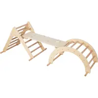 Sunny Charlie 3-in-1 Klettergerüst aus Holz in Naturfarben | Indoor Kletterdreieck / Kletterbogen / Kletterwand | Montessori-Spielzeug für Kleinkinder