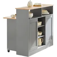 SoBuy FSB36-HG Sideboard mit Schiebetüren Kücheninsel mit erweiterbarer Arbeitsfläche Küchenschrank Highborad Kommode Schrank hellgrau