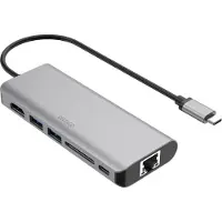 Deltaco USBC-HDMI24, USB Typ-C, HDMI, RJ-45, USB 2.0 Type-A, USB Typ-C, SD, 14400 Mbit/s, 60 Hz, 3840 x 2160 Pixel