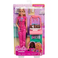 Barbie Kinderärztin-Puppe mit blonder Modepuppe, 1 Baby-Patientenpuppe, Möbel und Zubehör, Modepuppe, Weiblich, 3 Jahr(e), Mädchen, 241,4 mm, 185 g