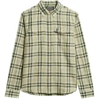 Superdry für Herren. M4010916A Merchant Store Leinen-Karohemd grün (M), Lässig, Langarm