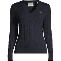 Gant Strickpullover "STRETCH COTTON CABLE V-NECK" mit Logostickerei auf der Brust