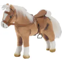 Götz 3401926 Haflinger Fritz Pferde-Puppe (Stockmaß 27 cm) - 33 cm hohes, biegsames Plüschpferd für Stehpuppen - mit Sattel, Zaumzeug und Picknickdecke