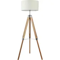 Eglo Stehlampe Lantada, Stehleuchte Vintage, Standleuchte aus Holz, Stahl und Textil, Wohnzimmerlampe, Lampe mit Schalter,, E27