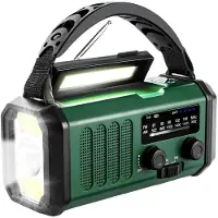 Lippa FM nødradio, håndsving, solcellepanel, kompas, 10.000 mAh powerbank, Grøn - AM/FM - Mono - Grøn