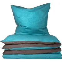 Schiesser Bettwäscheset Doubleface | Unifarben | Renforcé | 2-teilig | 100% Baumwolle | Angenehm weich & glatt | YKK-Reißverschluss | 155x220 cm + 80x80 cm | Türkis-Dunkelgrau