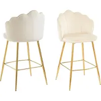 SalesFever Muschel-Barhocker | 2er-Set | Bezug Samt-Stoff | Metallgestell goldfarben | B 52 x T 54 x H 100 cm | beige