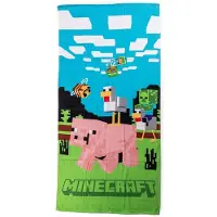 Carbotex Minecraft Piggy Ride Badetuch, Strandtuch 70x140cm