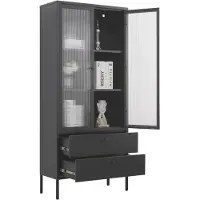 Coemo Mein-Regal Vitrine Paris 80x35x180cm Metall 2 Schubladen 2 Glastüren schwarz