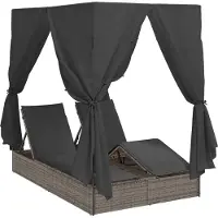 vidaXL Doppelte Sonnenliege Grau Poly-Rattan
