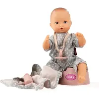 Götz -Puppen Aquini Girl Avocado Puppe - 33 cm Badepuppe ohne Haare mit braunen gemalten Augen - 6-teiliges Set mit Schnuller - Babypuppe ab 18 Monaten