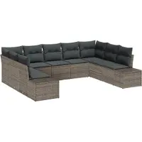 vidaXL Gartensofa-set 9 stk. Grau Poly-Rattan