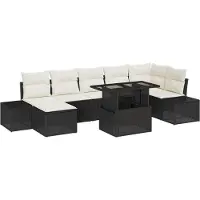 vidaXL Gartensofa-set 8 Stk. Schwarz und Creme Poly-Rattan
