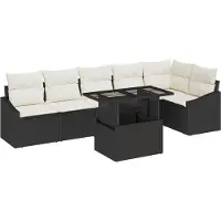 vidaXL Garten-Sofa-Set mit Kissen mit Speicher 7 pcs Schwarz und Creme